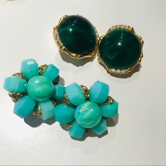 Vintage Jewelry - Vintage Clip Ons Bundle - Green & Turquoise Vintage Jewelry - Vintage Clip Ons Bundle - Green & Turquoise
